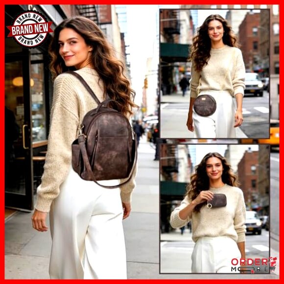 Small Leather Backpack Purse Convertible Shoulder Bag Roomy Compartments